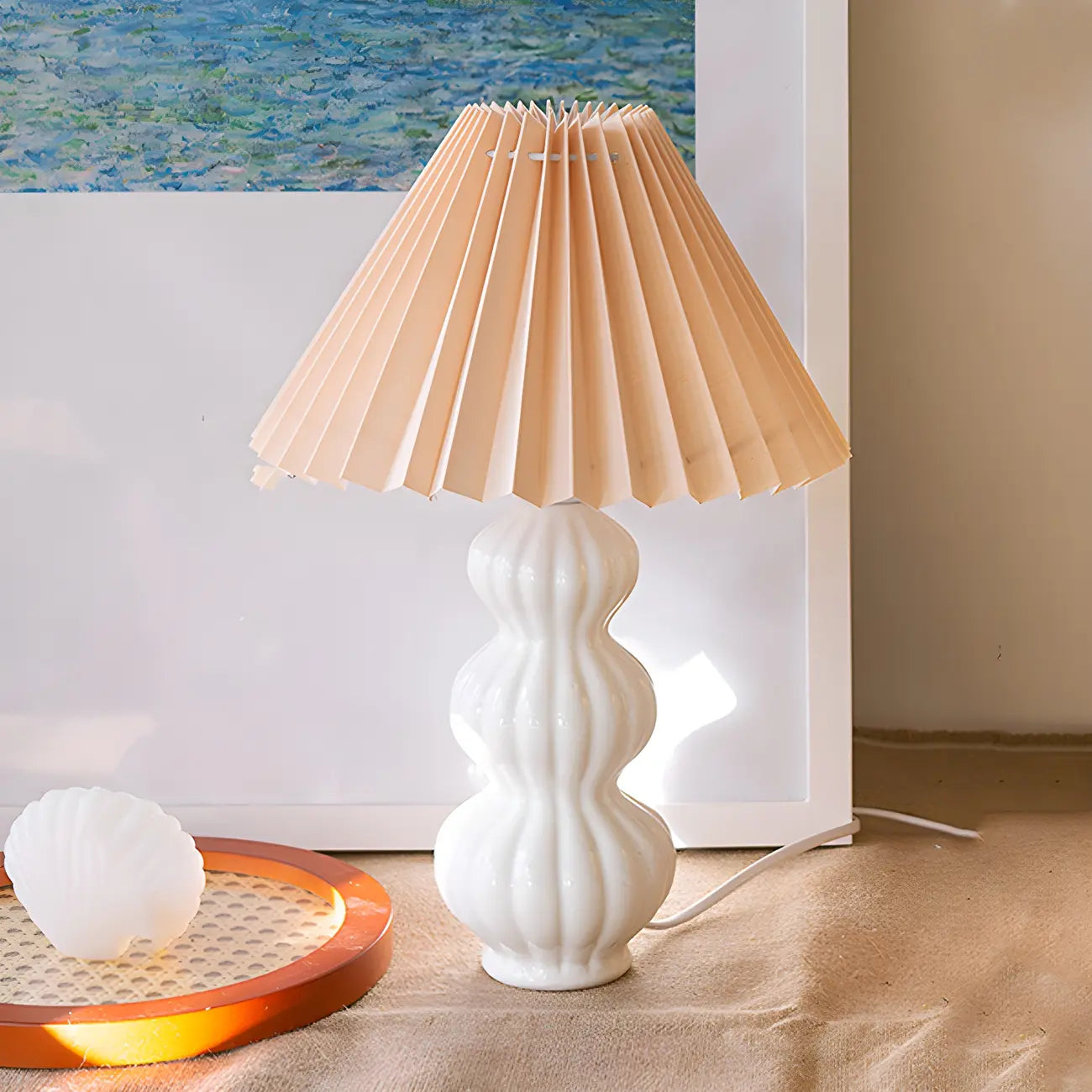 Lampe de table en céramique à abat-jour plissé de style nordique pour salon