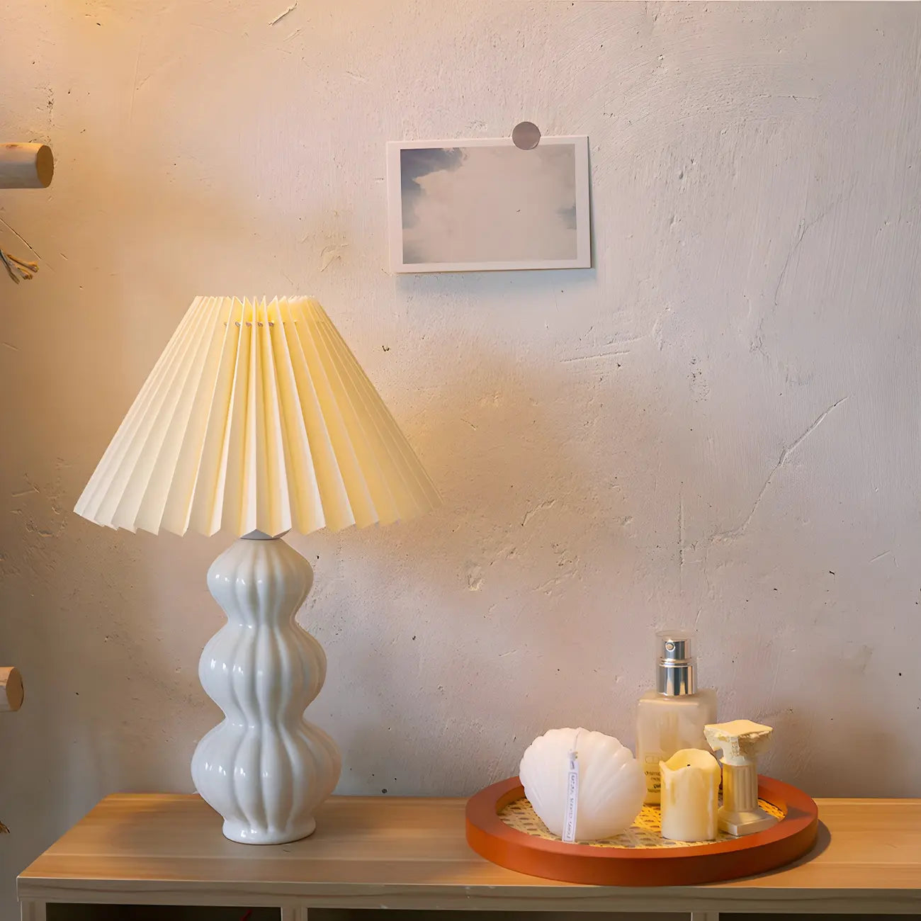 Lampe de table en céramique à abat-jour plissé de style nordique pour salon