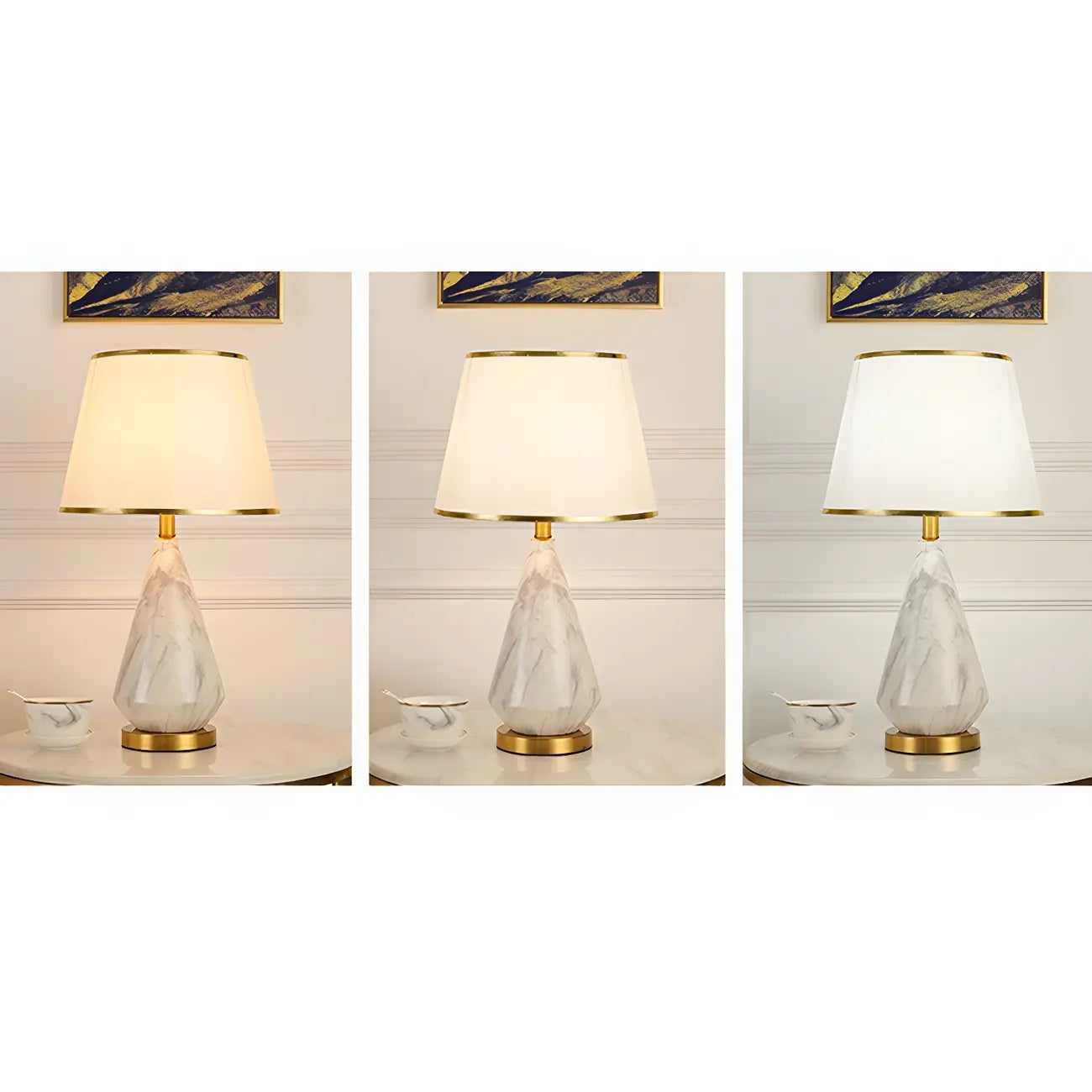 Lampe de table moderne en métal blanc géométrique pour usage résidentiel
