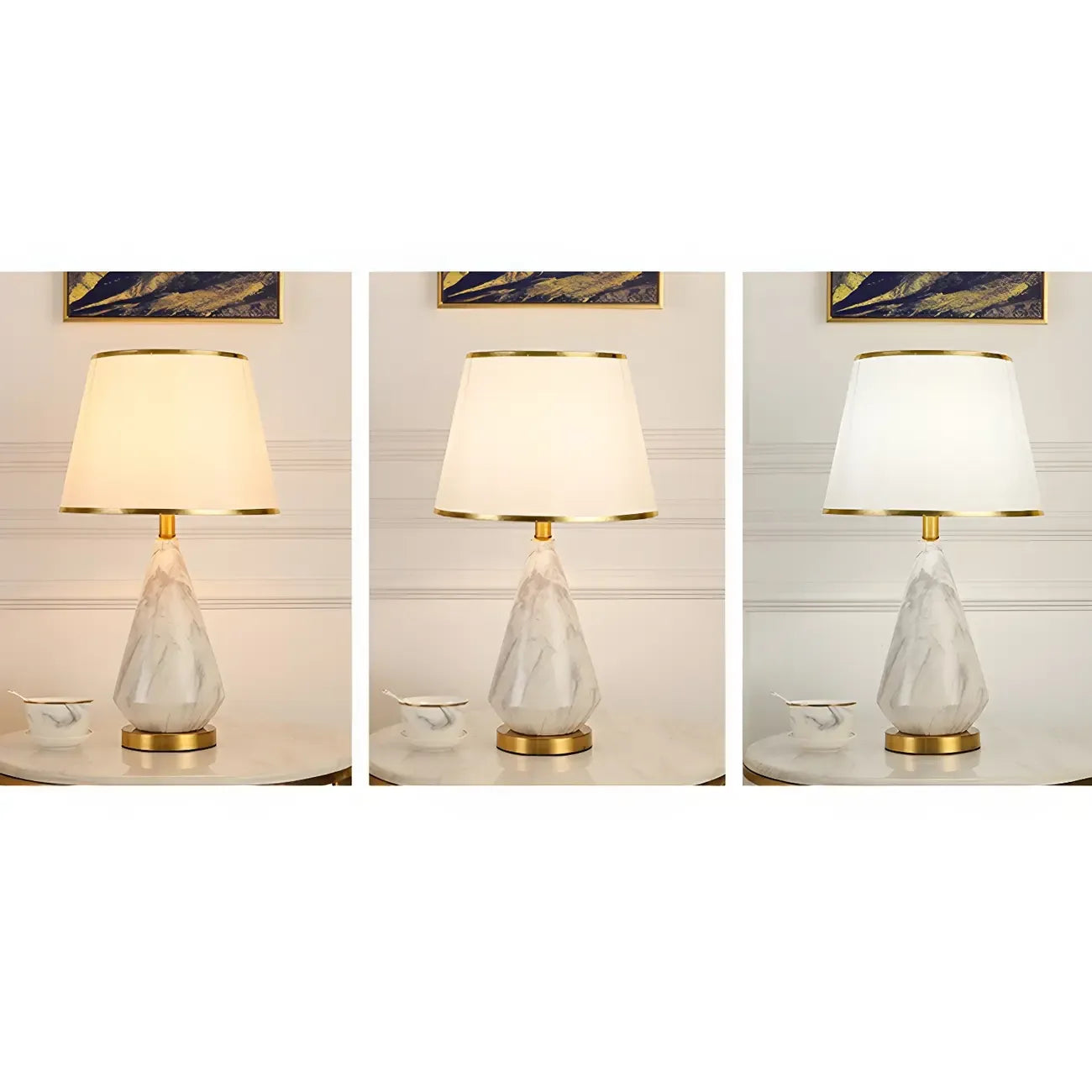 Lampe de table moderne en métal blanc géométrique pour usage résidentiel