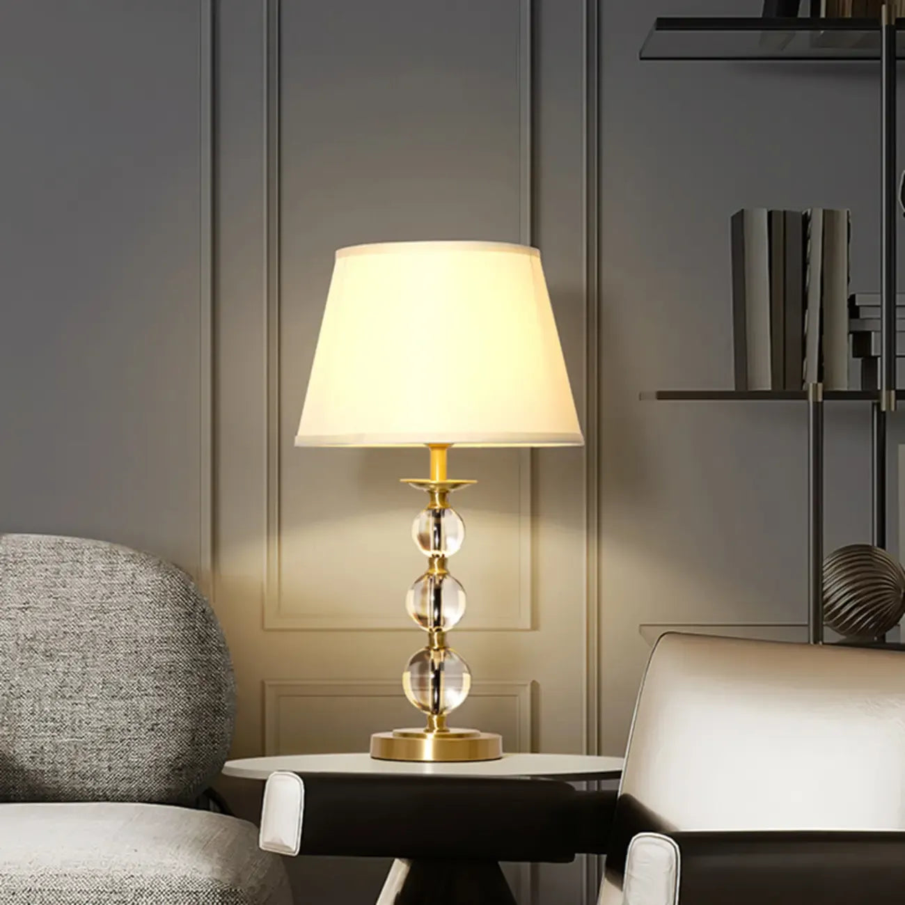 Lampe de table géométrique en cristal et métal doré pour chambre à coucher