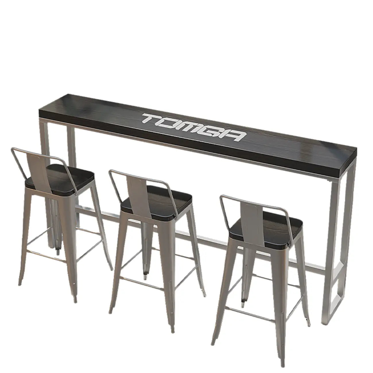 Ensemble table de bar Steampunk noir nuit avec tabourets sans dossier