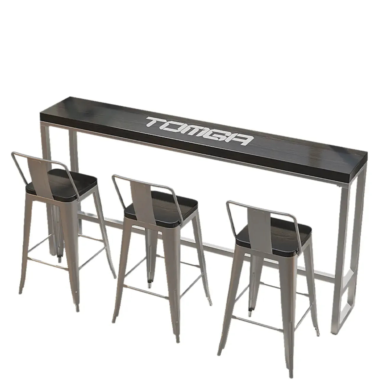 Ensemble table de bar Steampunk noir nuit avec tabourets sans dossier