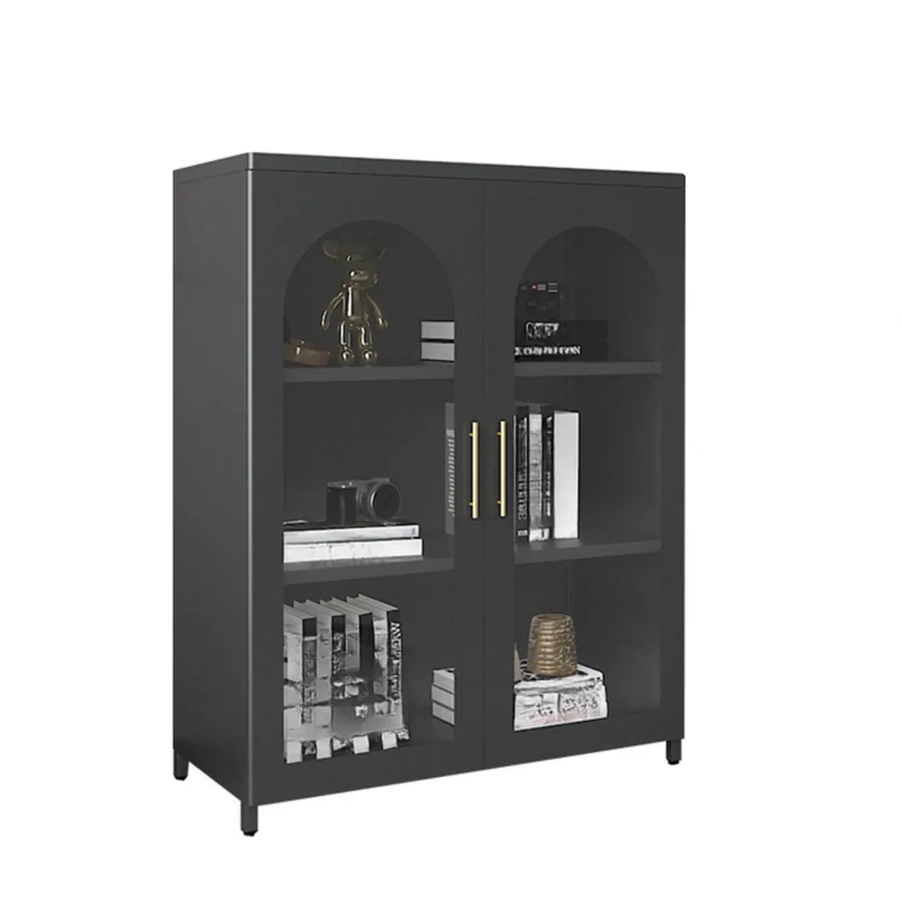 Armoire de rangement verticale moderne en métal avec portes vitrées