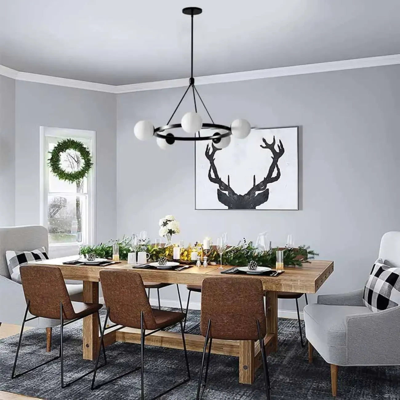 Lustre minimaliste moderne avec abat-jour en verre blanc