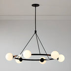 Lustre minimaliste moderne avec abat-jour en verre blanc
