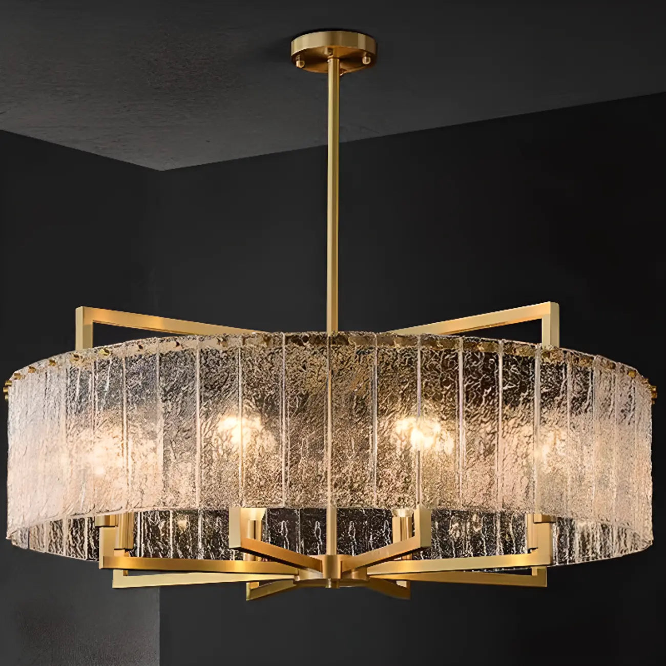 Lustre rond moderne en cristal avec cadre doré pour la décoration