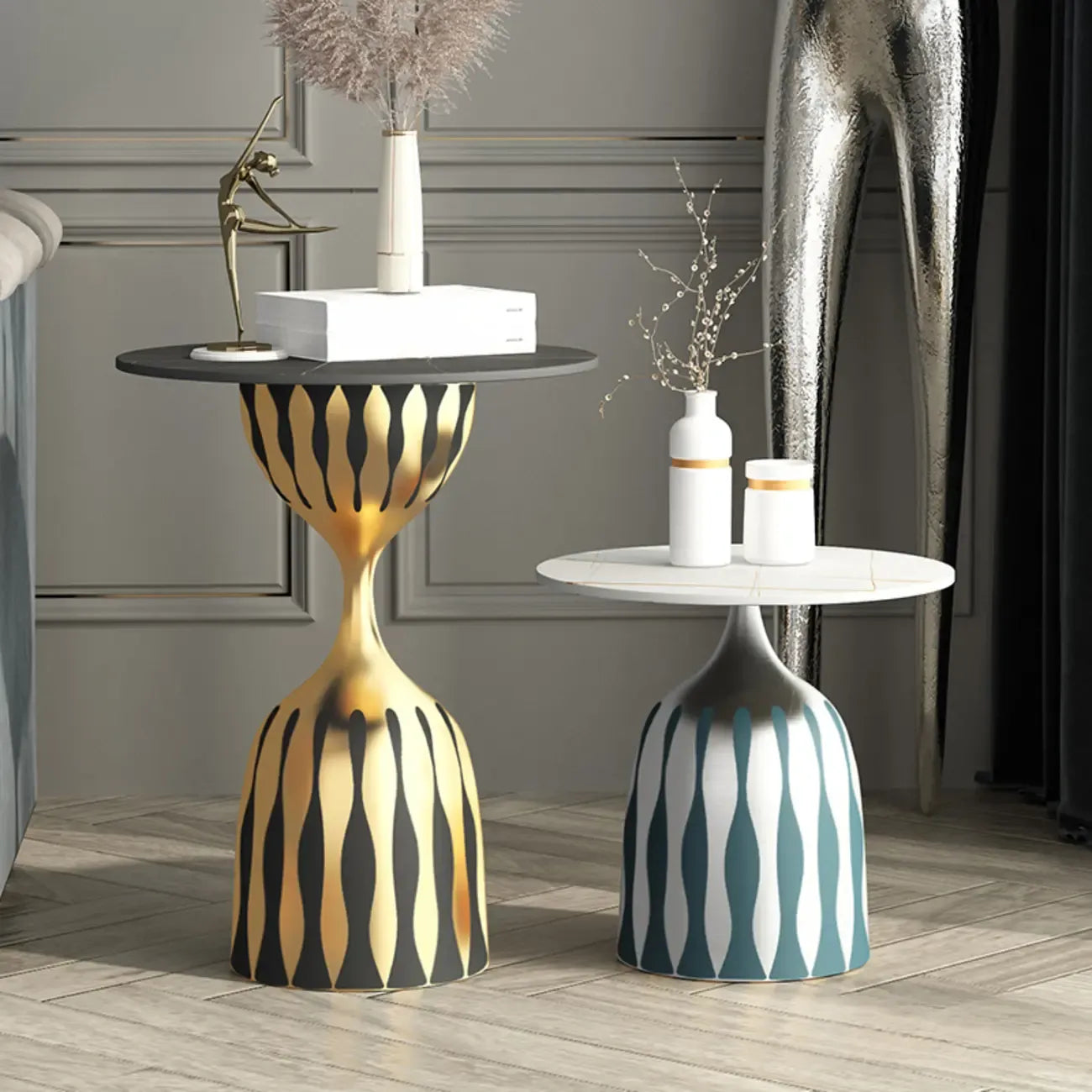 Table d'appoint ronde à plateau en marbre pour salon