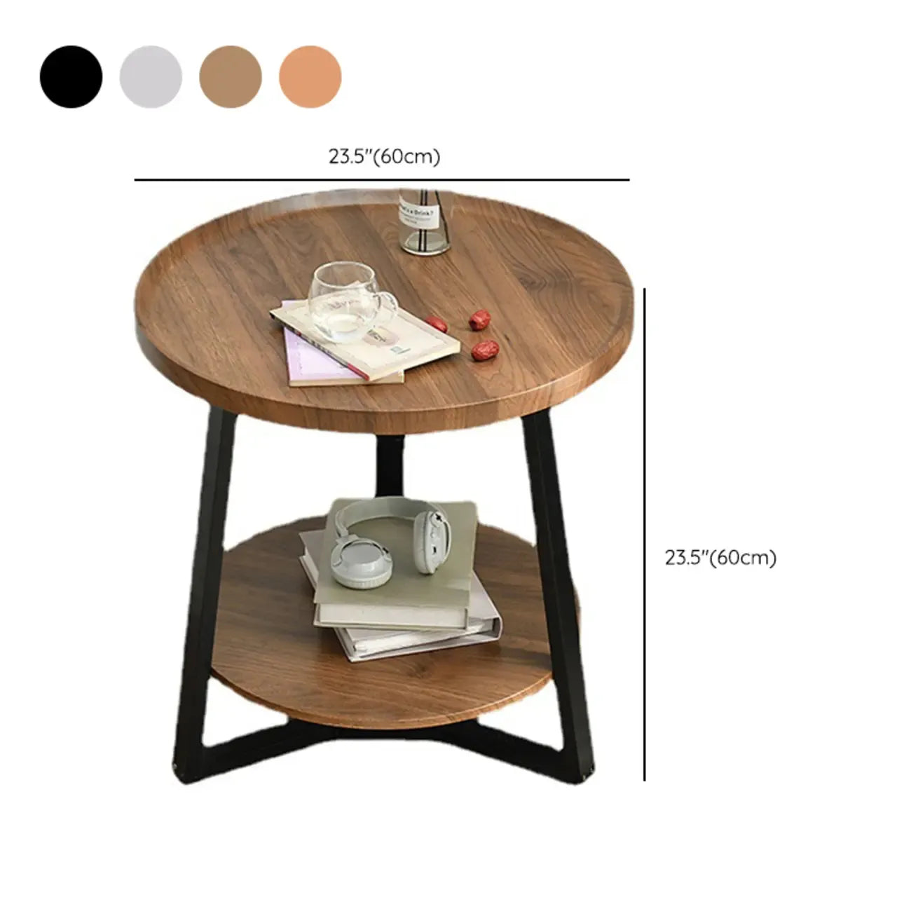 Table basse moderne avec plateau en bois, pieds croisés et étagère