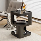 Petite table d'appoint carrée en métal noir avec étagères de rangement