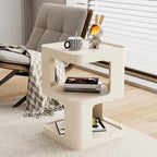 Petite table d'appoint carrée en métal noir avec étagères de rangement