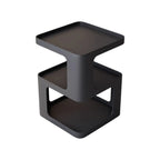 Petite table d'appoint carrée en métal noir avec étagères de rangement