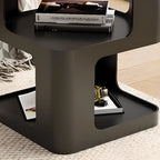 Petite table d'appoint carrée en métal noir avec étagères de rangement