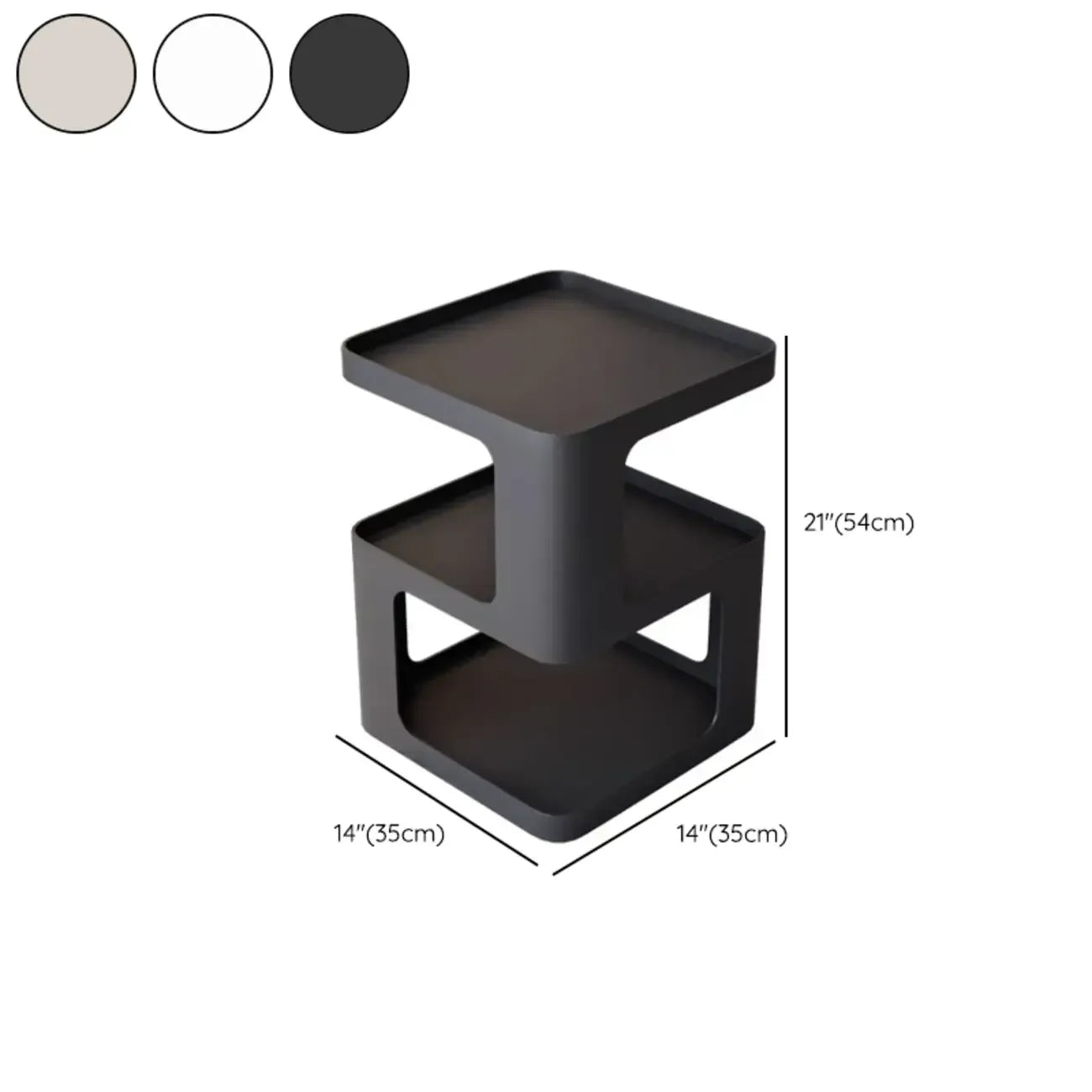 Petite table d'appoint carrée en métal noir avec étagères de rangement