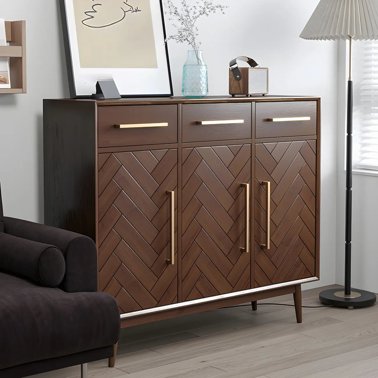Buffet moderne en bois massif marron avec tiroirs