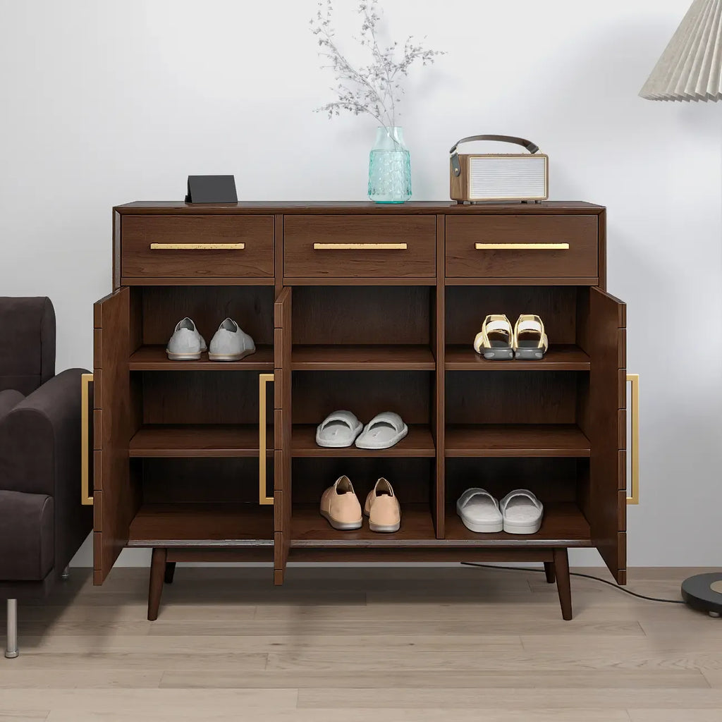Buffet moderne en bois massif marron avec tiroirs