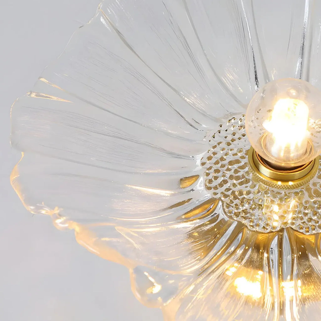 Suspension moderne en verre transparent avec motif marguerite et accessoires dorés