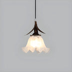 Lampe de chevet suspendue moderne en verre blanc avec LED en forme de fleur