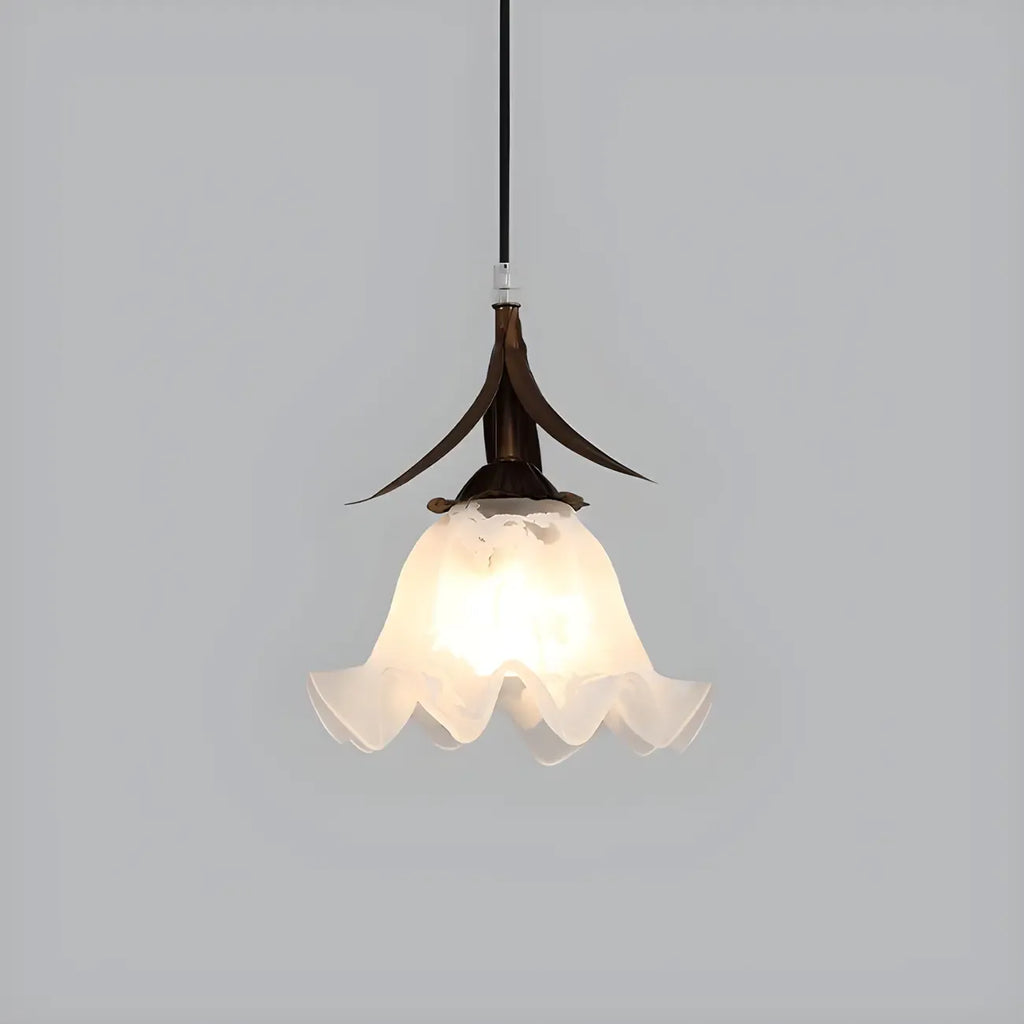Lampe de chevet suspendue moderne en verre blanc avec LED en forme de fleur