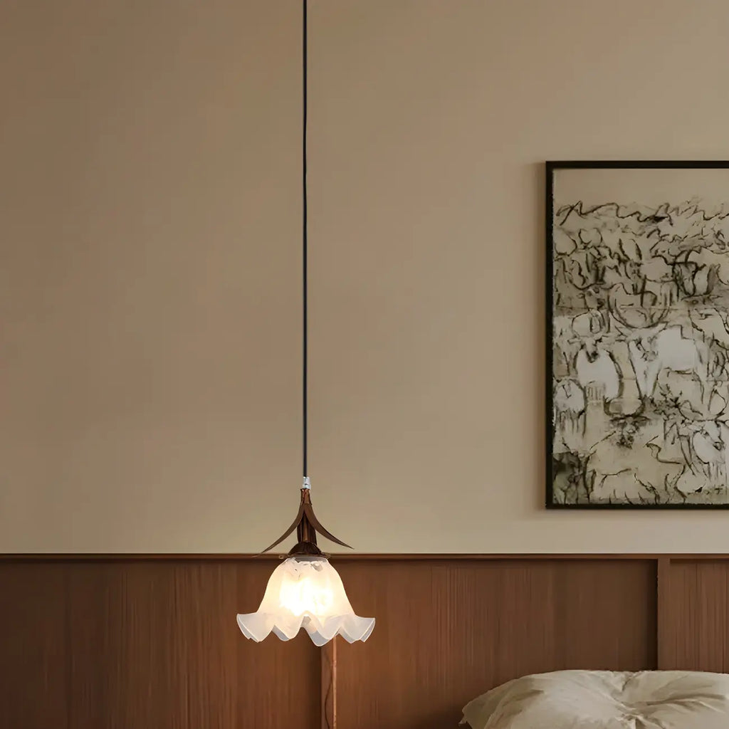 Lampe de chevet suspendue moderne en verre blanc avec LED en forme de fleur