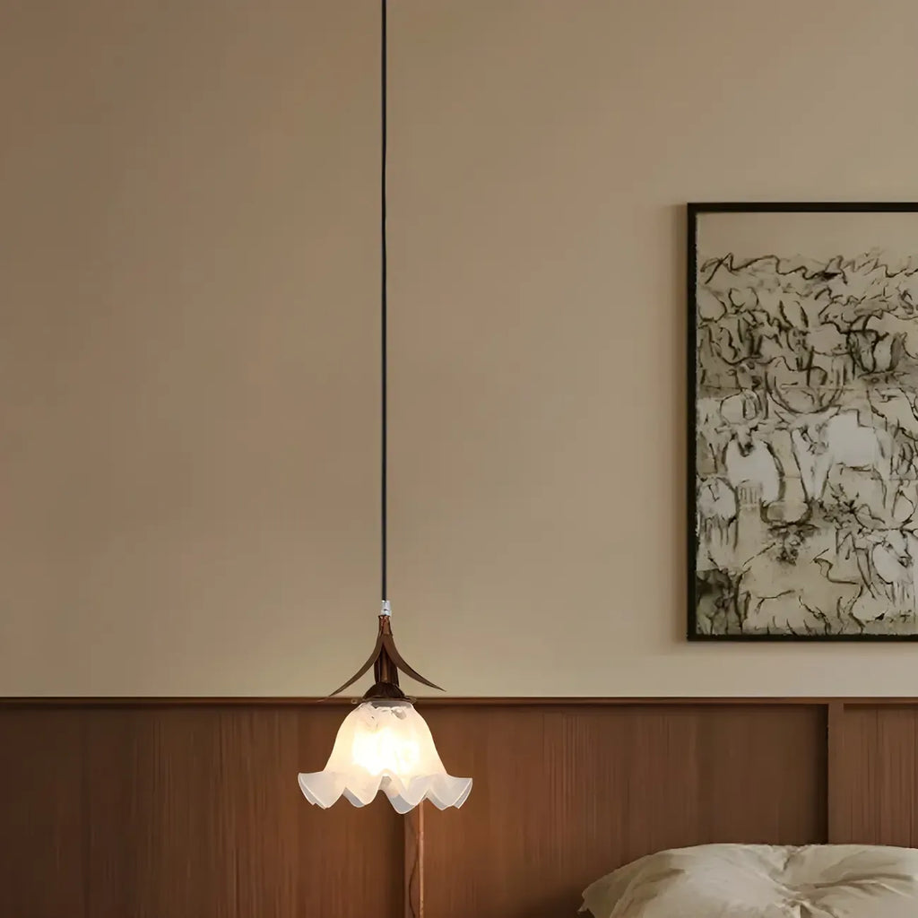 Lampe de chevet suspendue moderne en verre blanc avec LED en forme de fleur