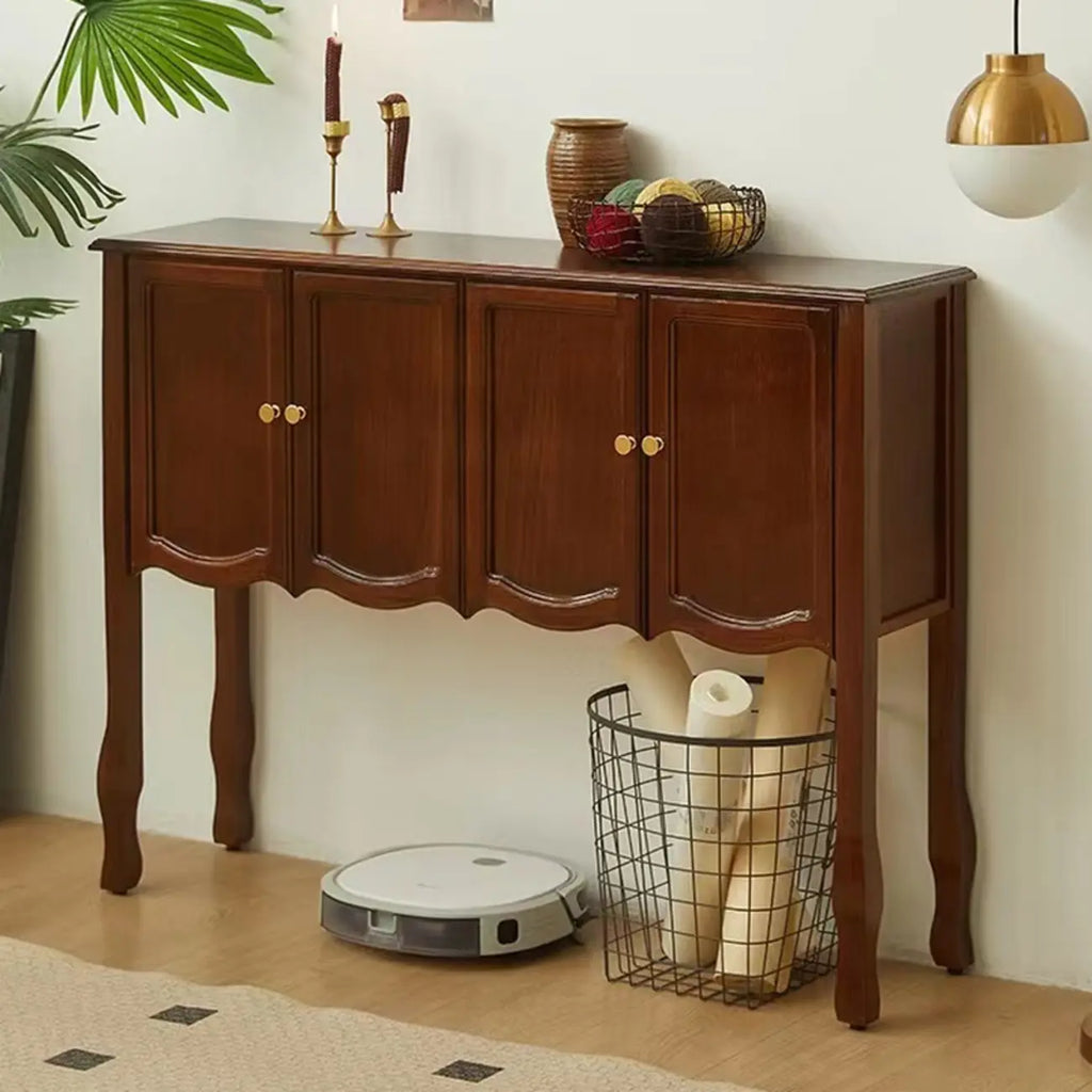 Console traditionnelle en bois brun avec tiroirs