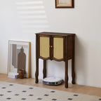 Console traditionnelle en bois brun avec tiroirs