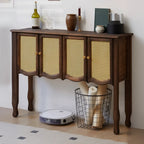 Console traditionnelle en bois brun avec tiroirs