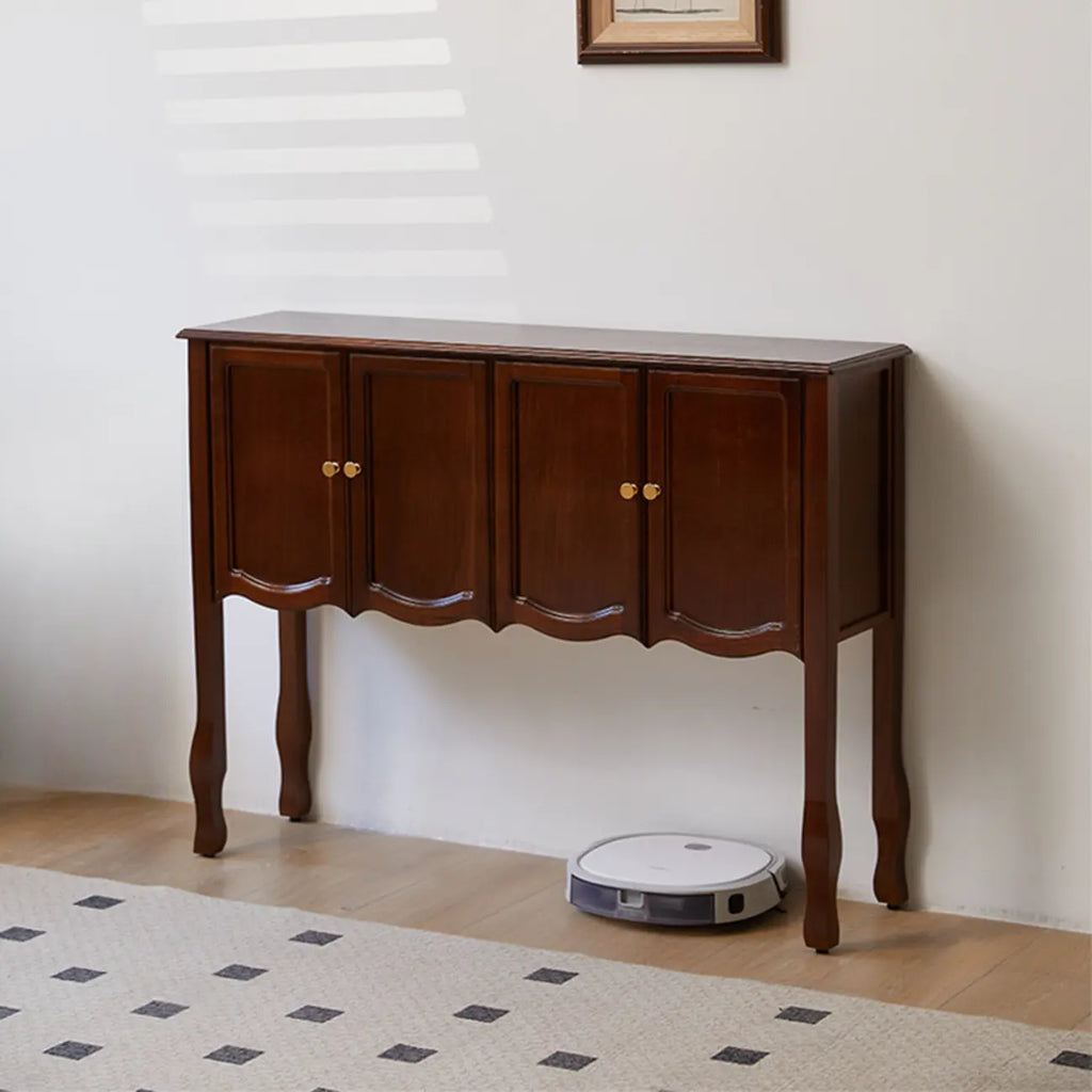 Console traditionnelle en bois brun avec tiroirs