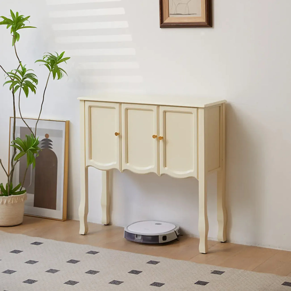 Console traditionnelle en bois brun avec tiroirs