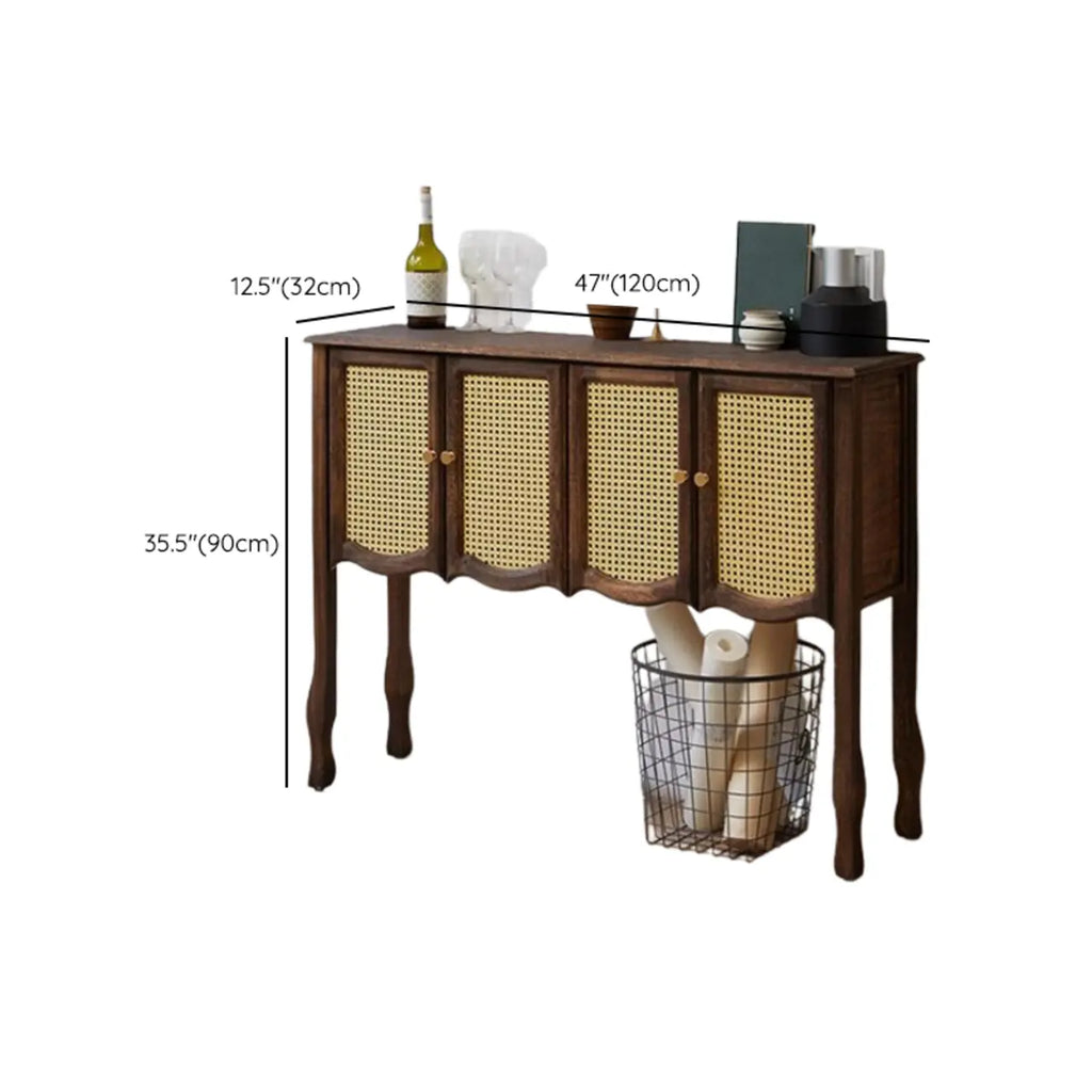 Console traditionnelle en bois brun avec tiroirs