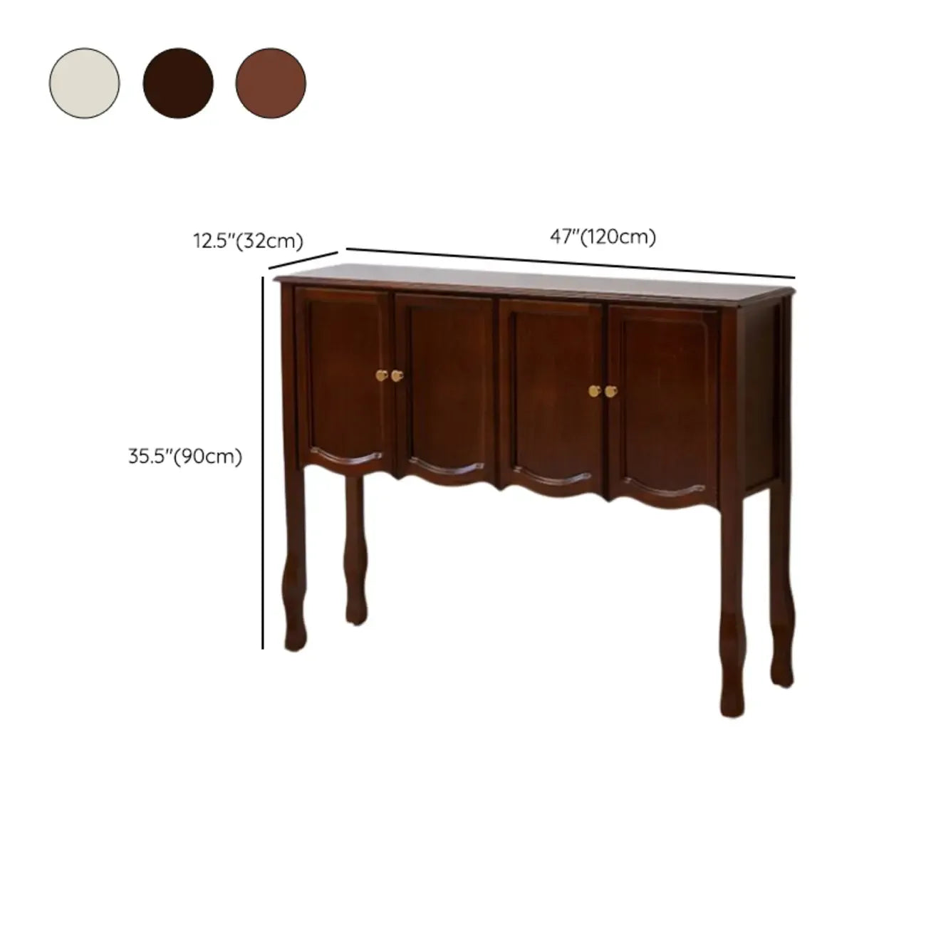 Console traditionnelle en bois brun avec tiroirs