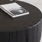 Table basse ronde rustique en bois massif avec finition naturelle