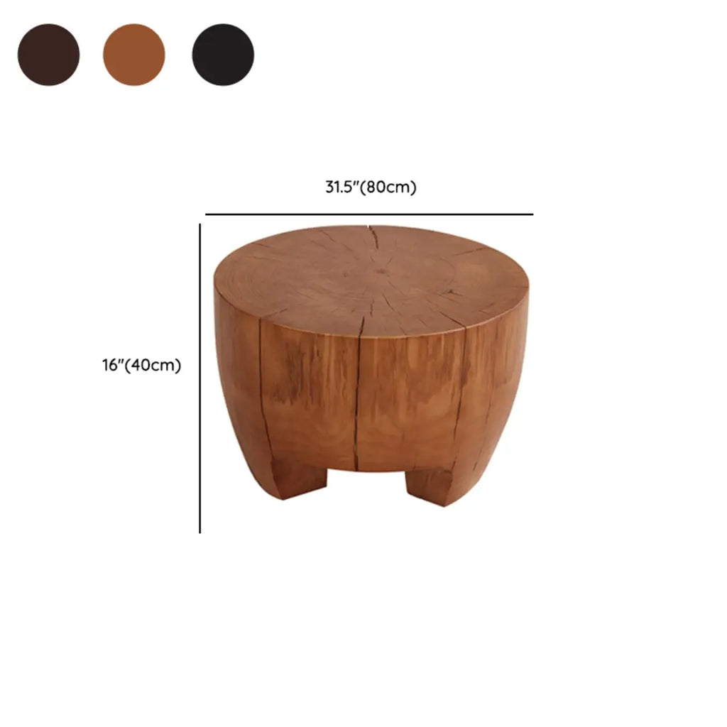 Table basse ronde rustique en bois massif avec finition naturelle