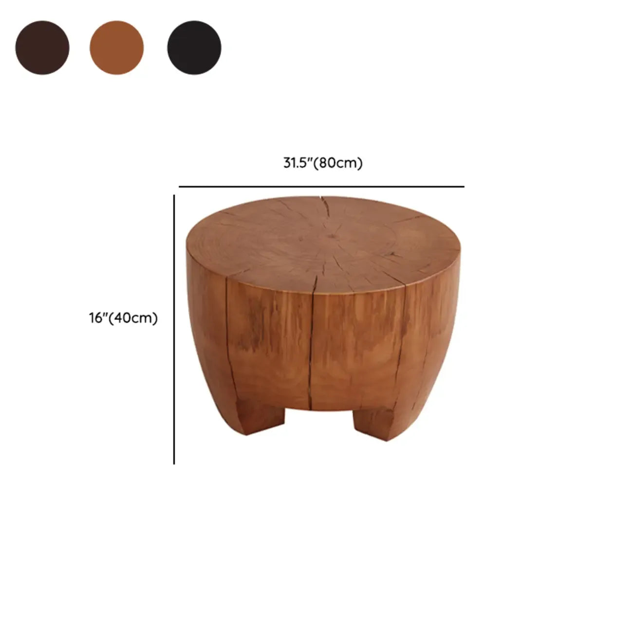 Table basse ronde rustique en bois massif avec finition naturelle