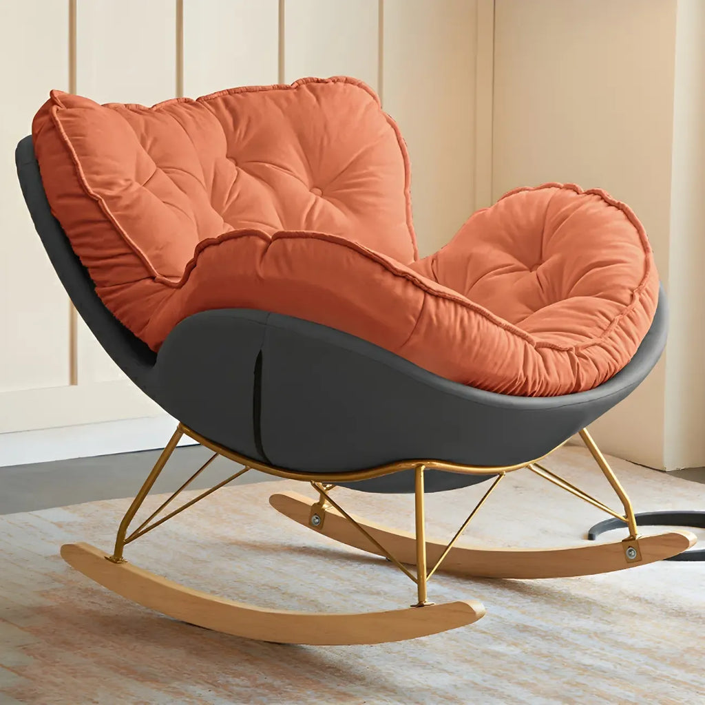 Fauteuil à bascule rembourré couleur crème avec repose-pieds pour salon