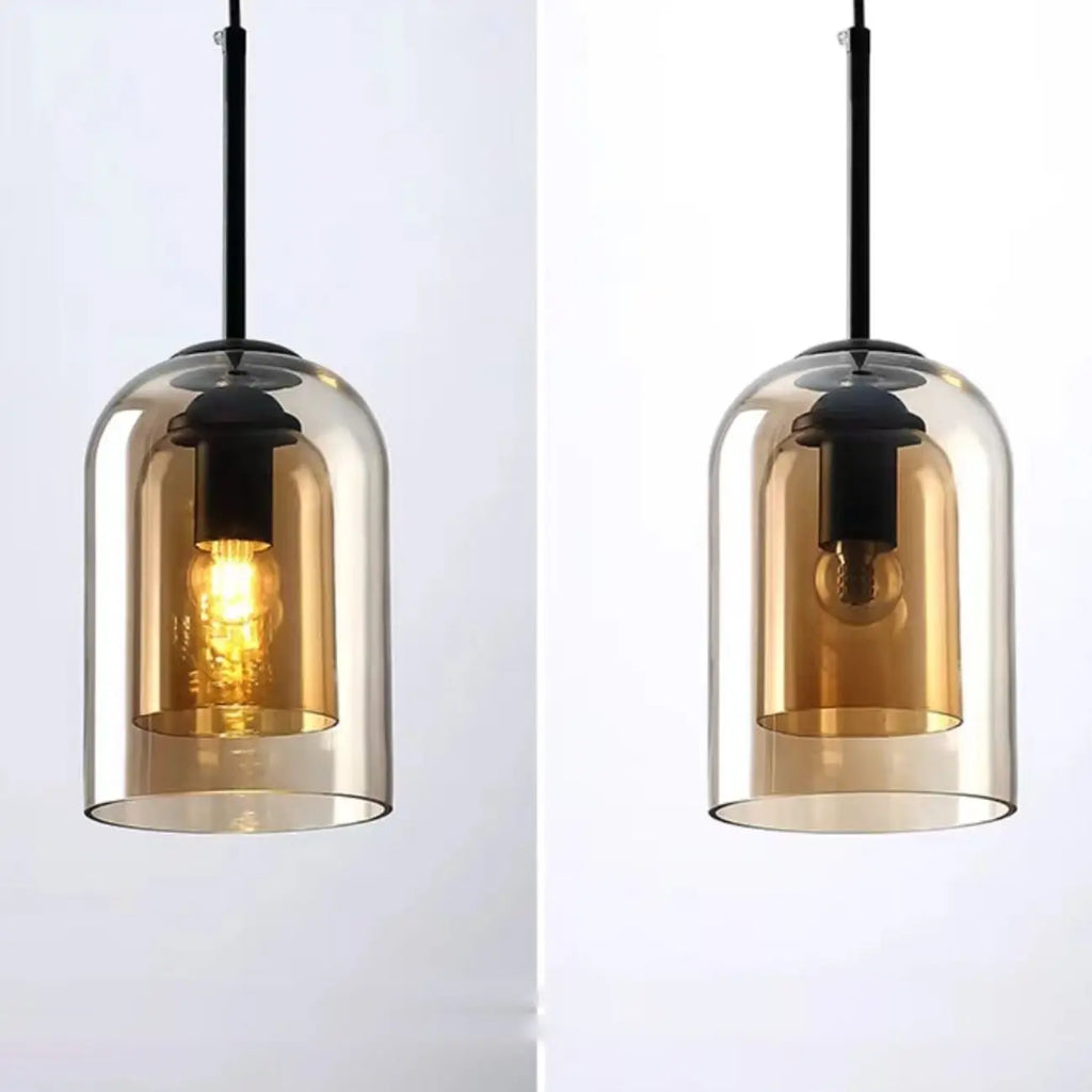 Suspension moderne en verre double en forme de cloche pour salon