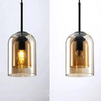 Suspension moderne en verre double en forme de cloche pour salon