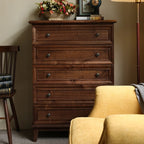 Commode contemporaine en bois brun à 5 tiroirs pour chambre à coucher