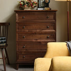 Commode contemporaine en bois brun à 5 tiroirs pour chambre à coucher