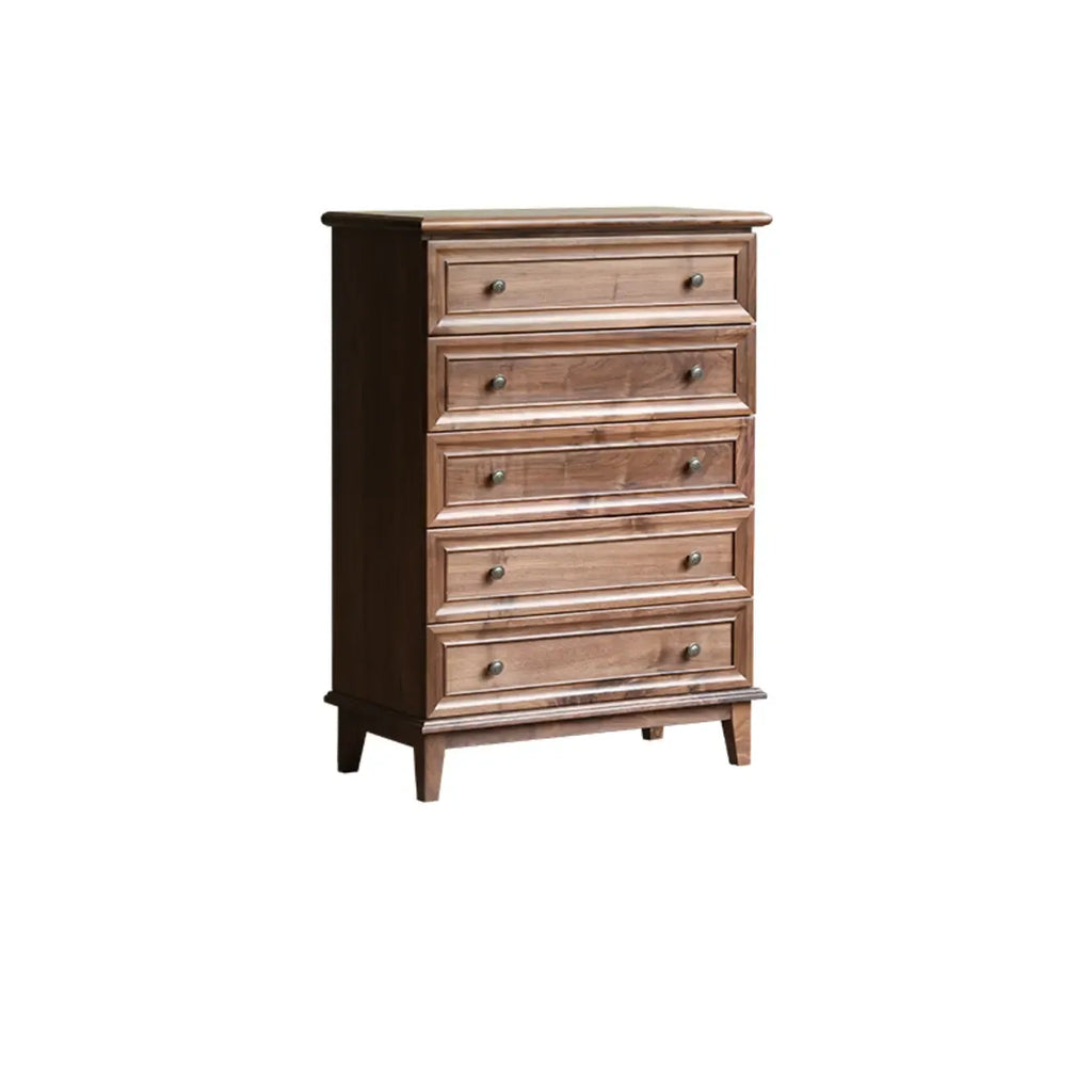 Commode contemporaine en bois brun à 5 tiroirs pour chambre à coucher