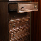 Commode contemporaine en bois brun à 5 tiroirs pour chambre à coucher