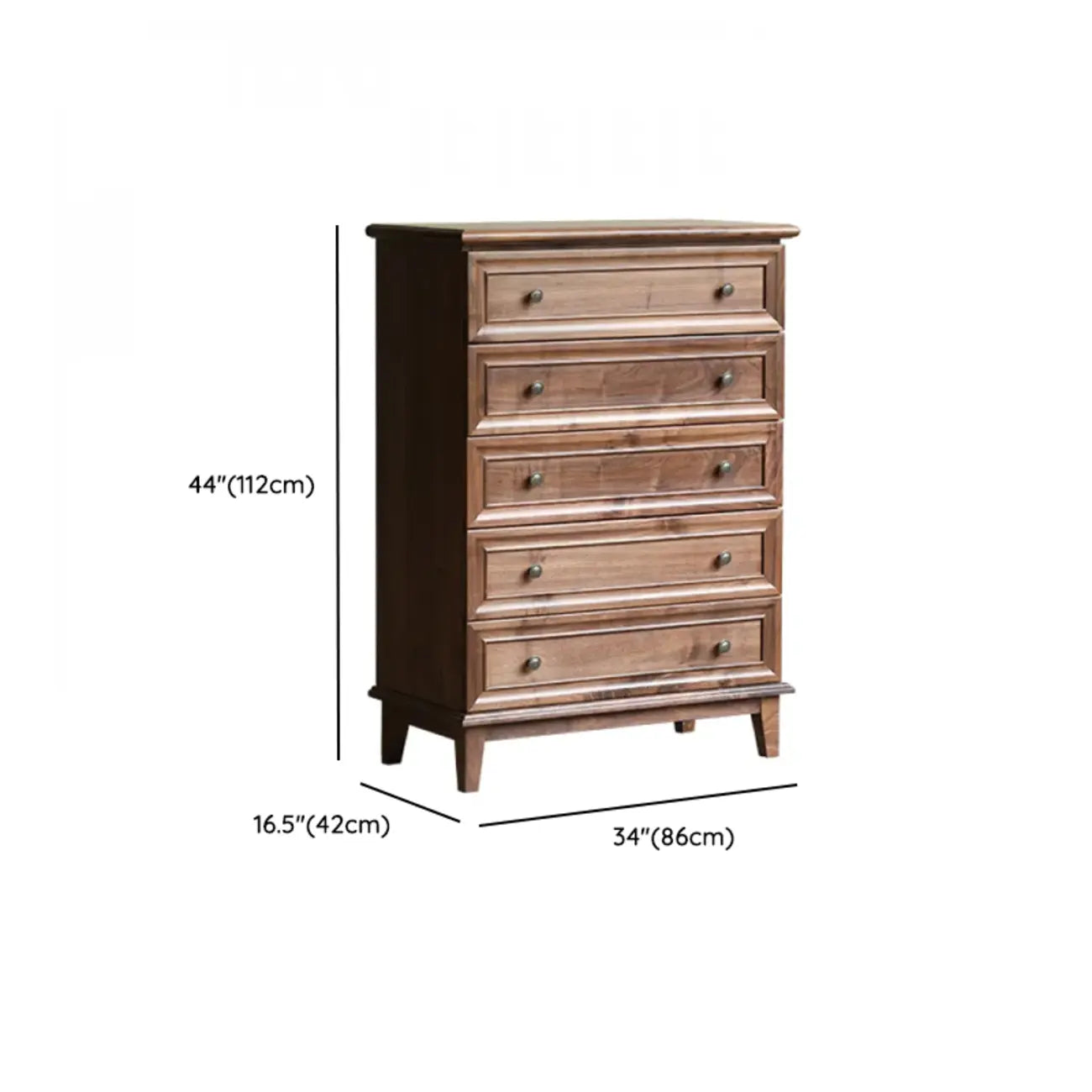 Commode contemporaine en bois brun à 5 tiroirs pour chambre à coucher