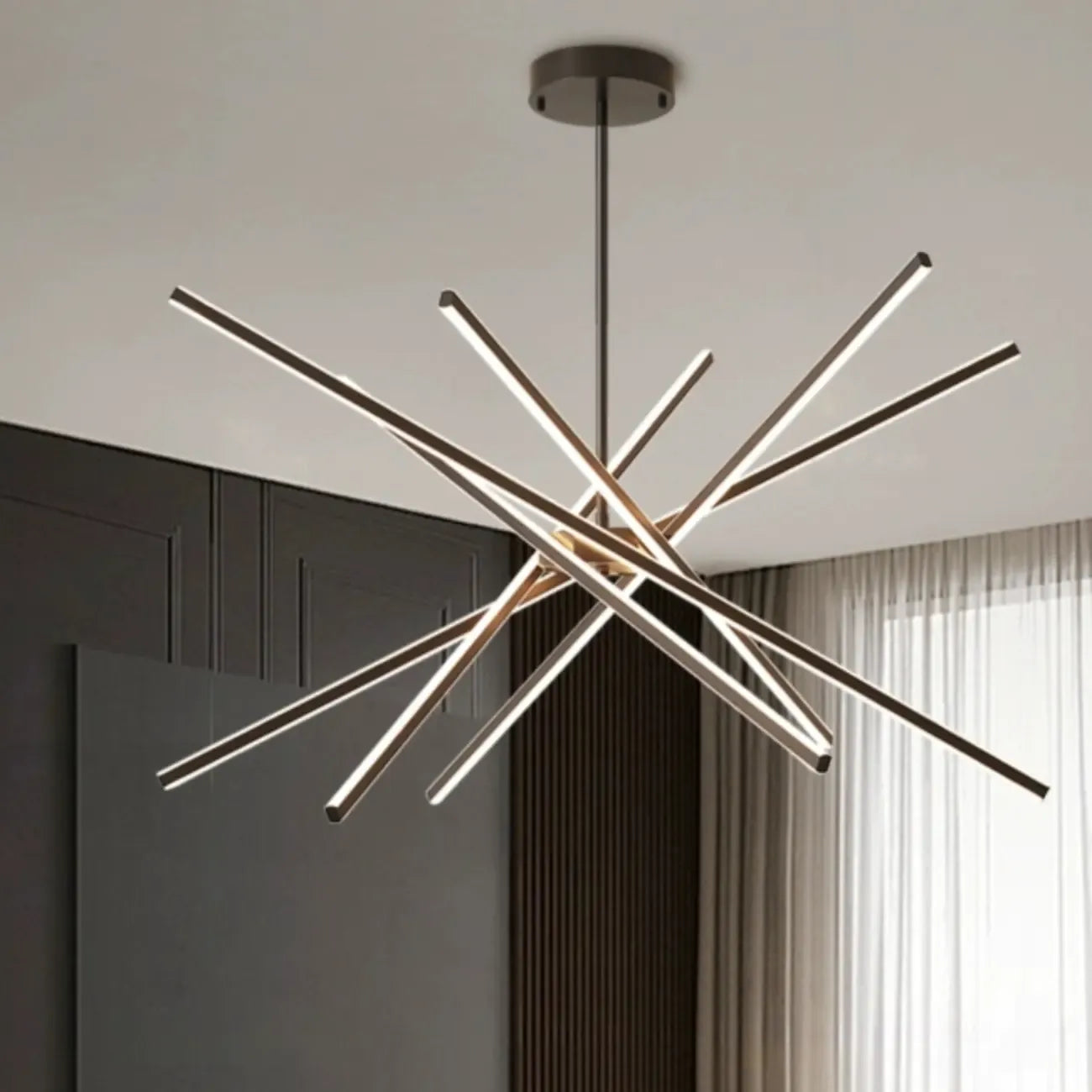Lustre linéaire LED moderne de style Sputnik pour salon