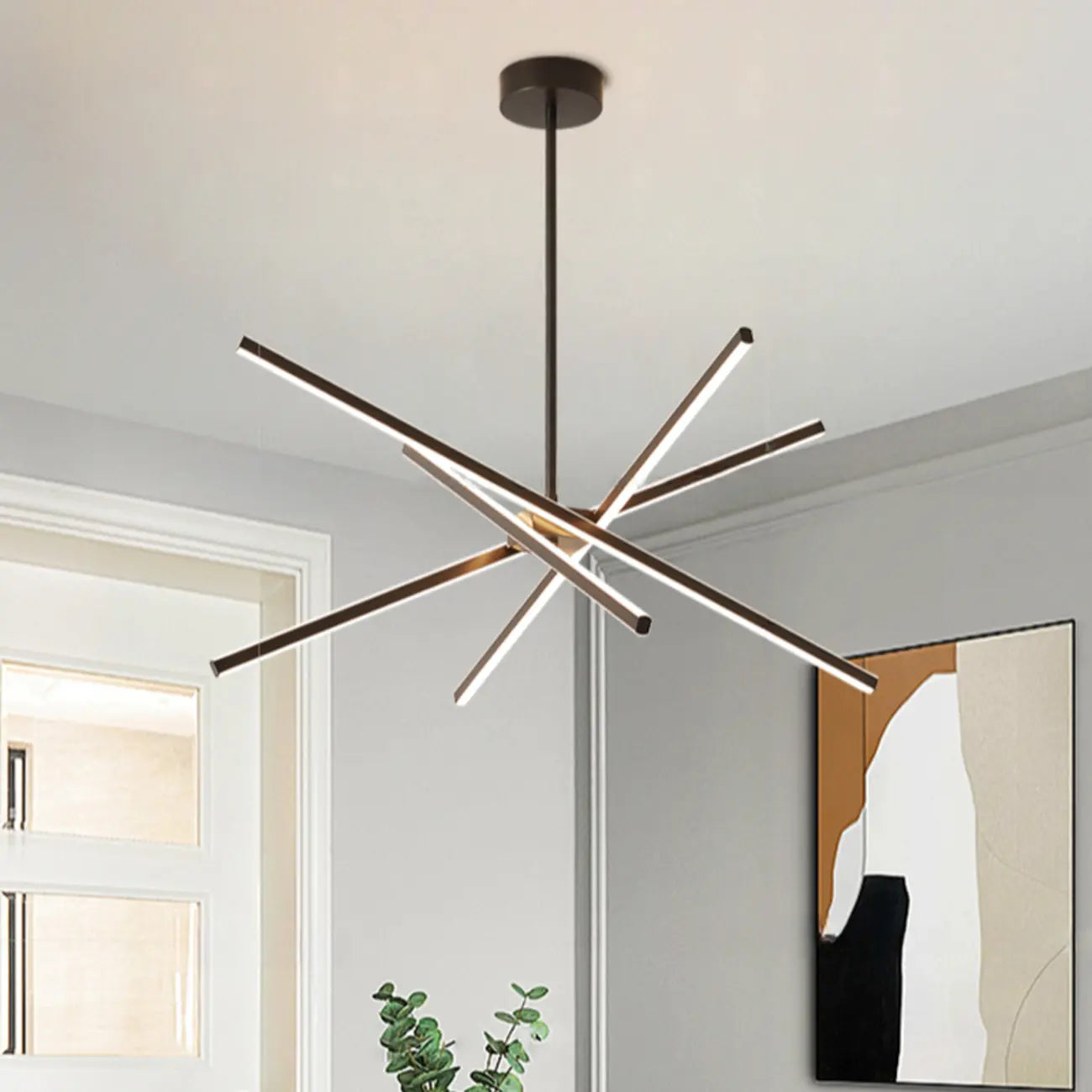 Lustre linéaire LED moderne de style Sputnik pour salon