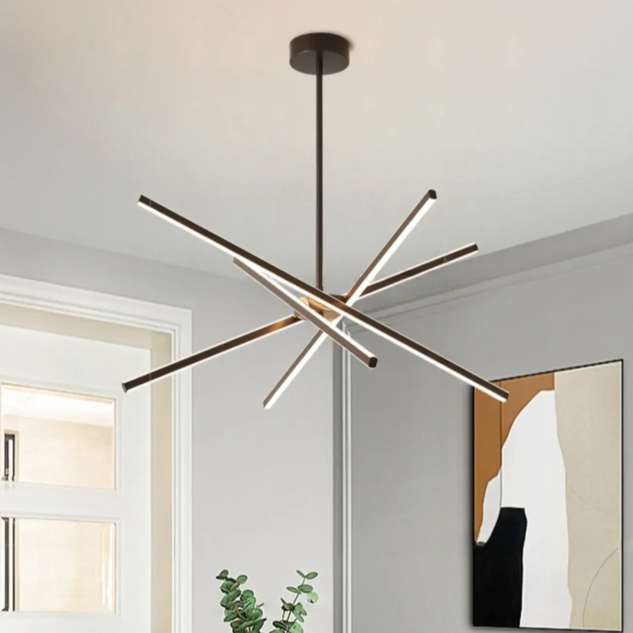 Lustre linéaire LED moderne de style Sputnik pour salon