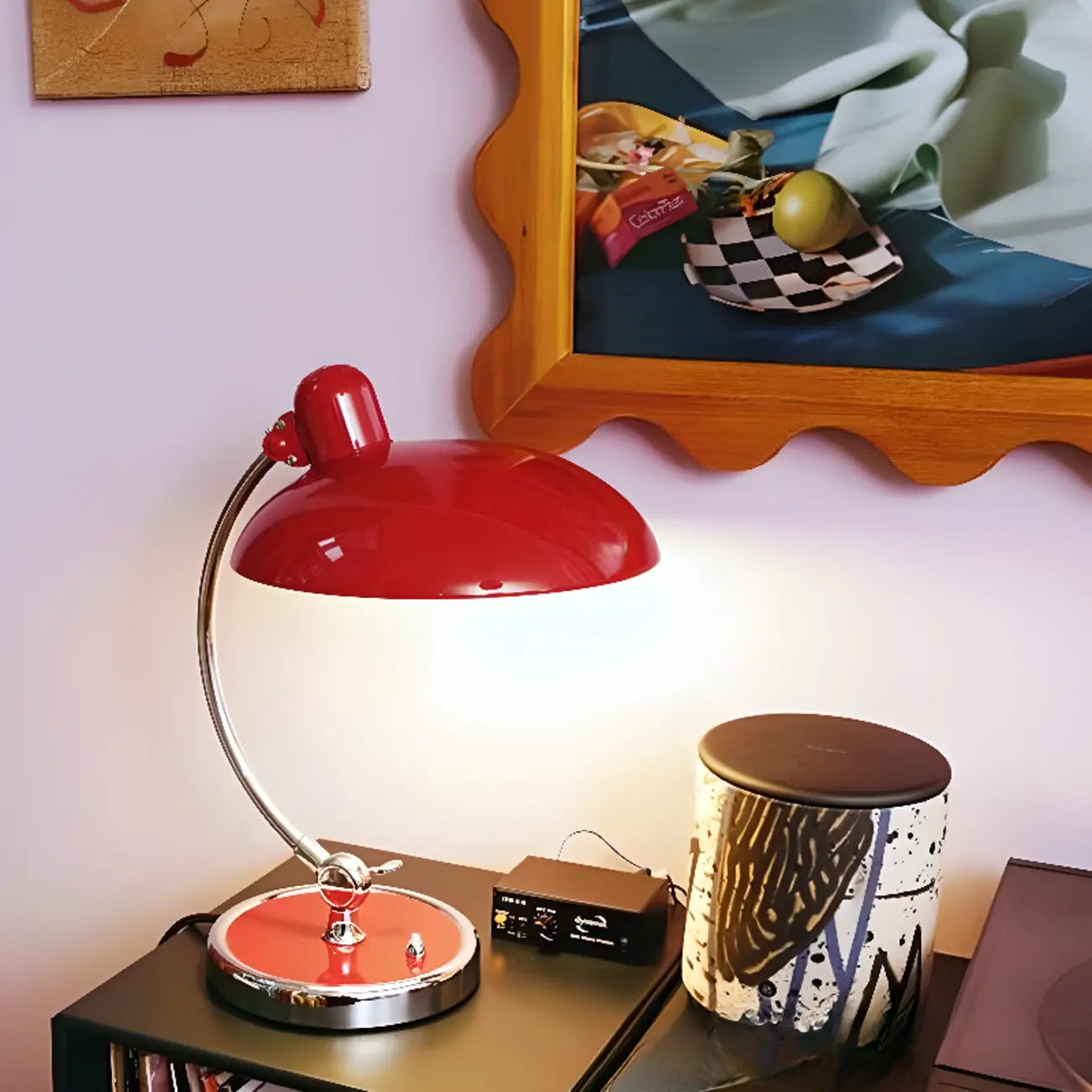 Lampe de table arquée argentée à brancher pour salon