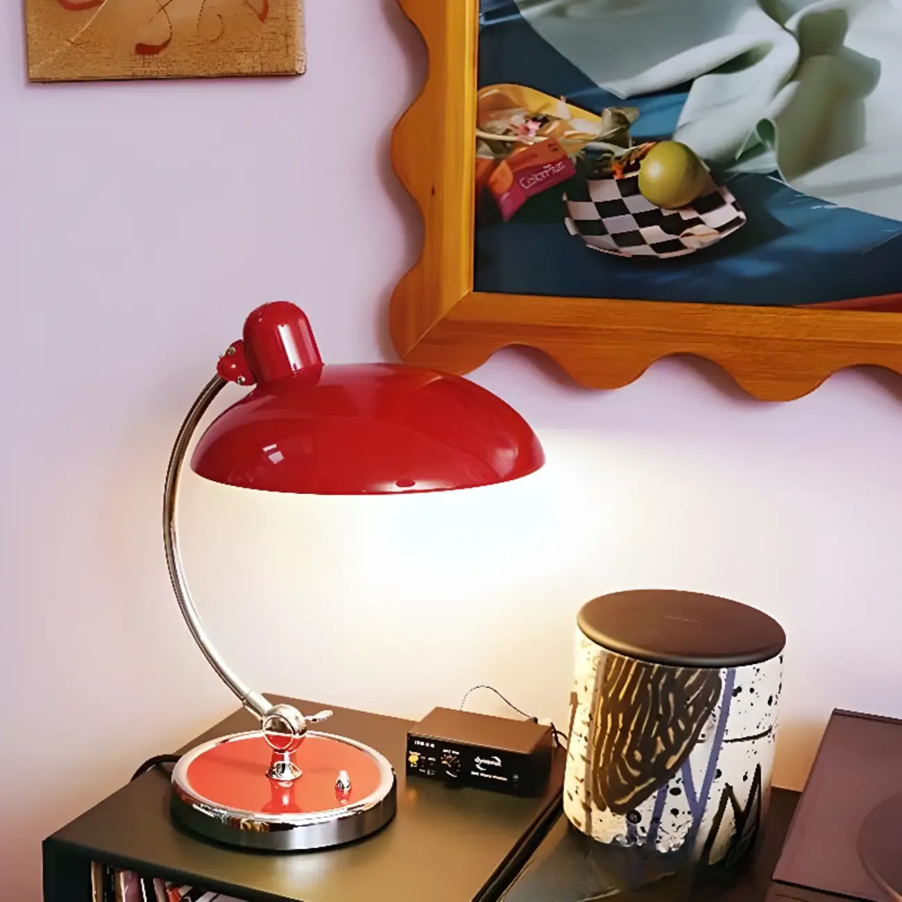 Lampe de table arquée argentée à brancher pour salon