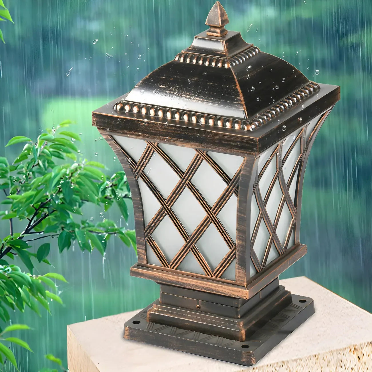 Lampe de table carrée noire d'extérieur avec design de lanterne