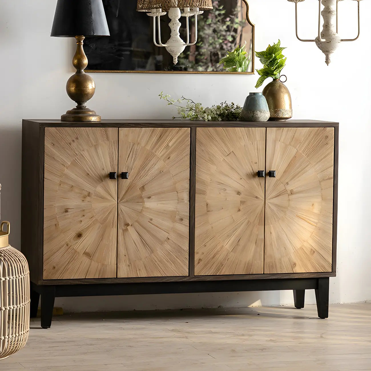 Charmante commode en bois de style célibataire, finition naturelle